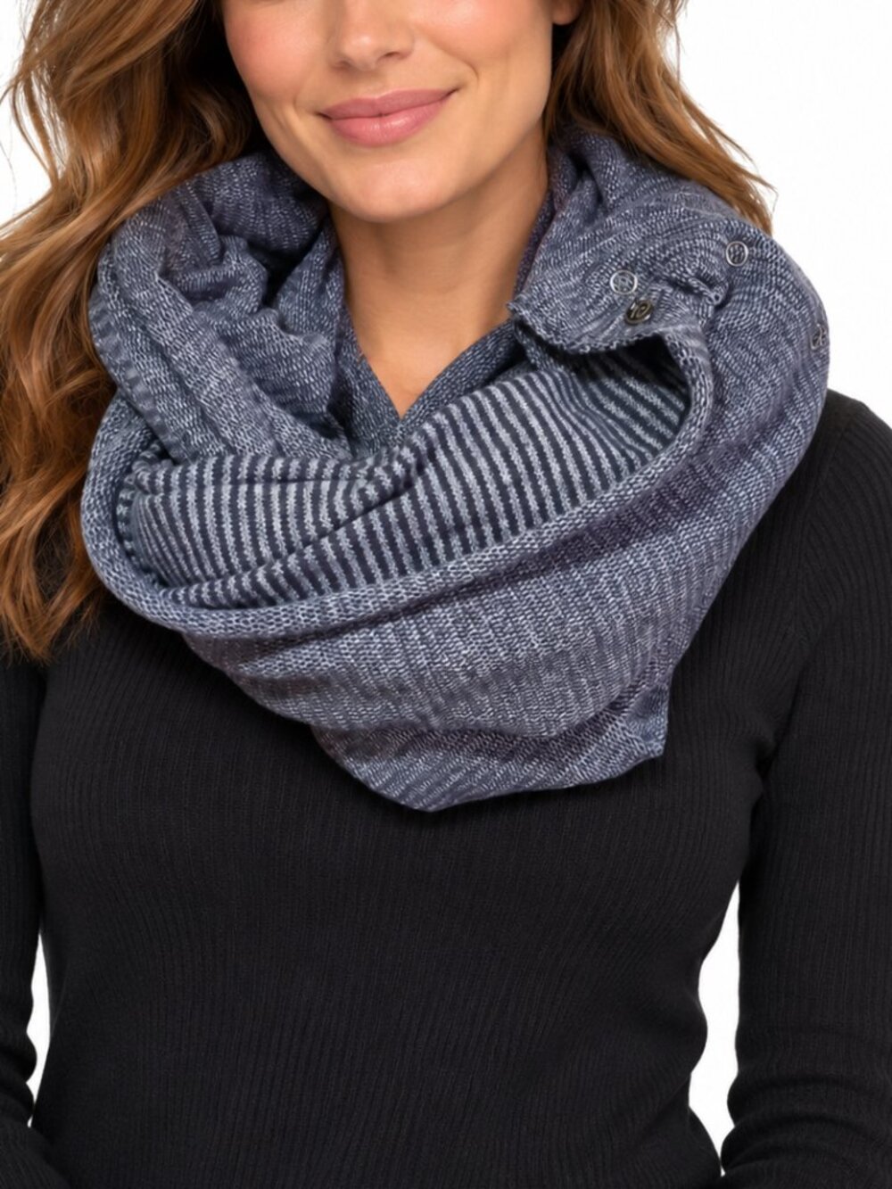 LULULEMON Vinyasa Infinity Scarf Navy Blue Stripe Reversible Snap Button Rulu